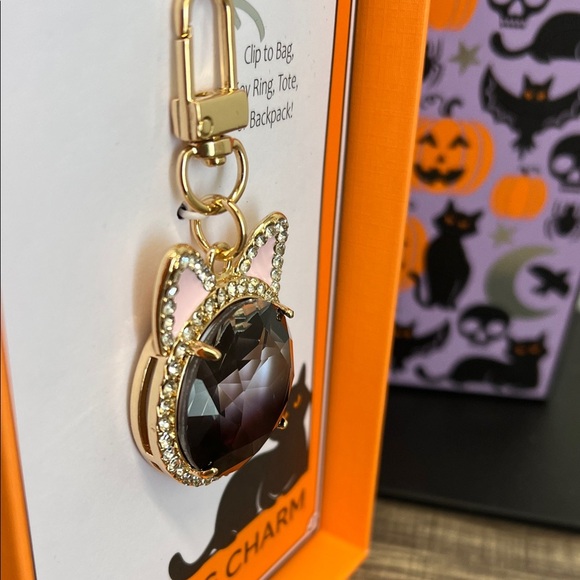 Sleek Black Cat w/ Rhinestones Bag Charm - Picture 6 of 6